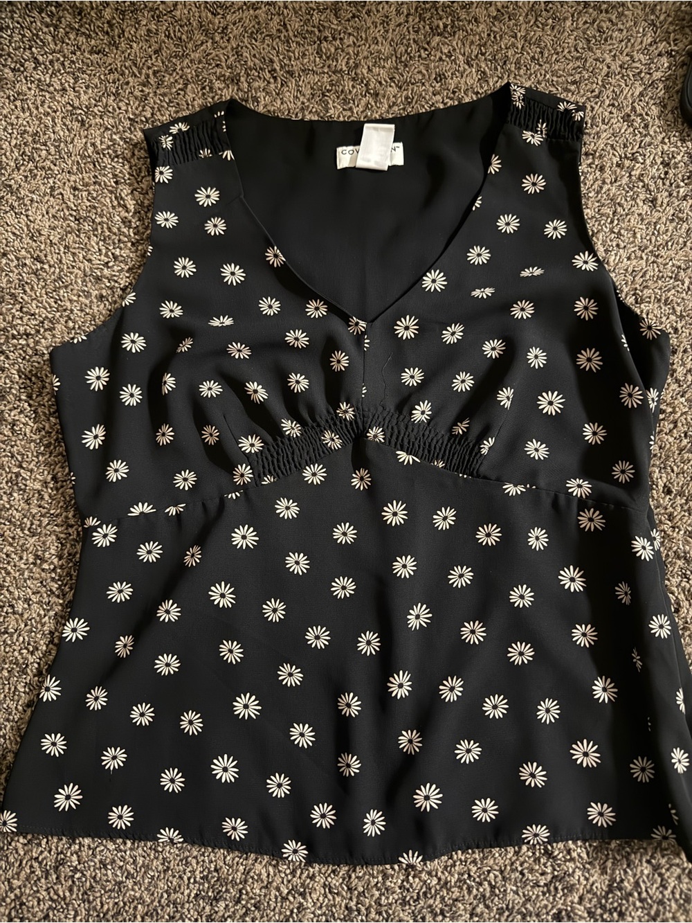 Covington Black Floral Shell with V-Neck